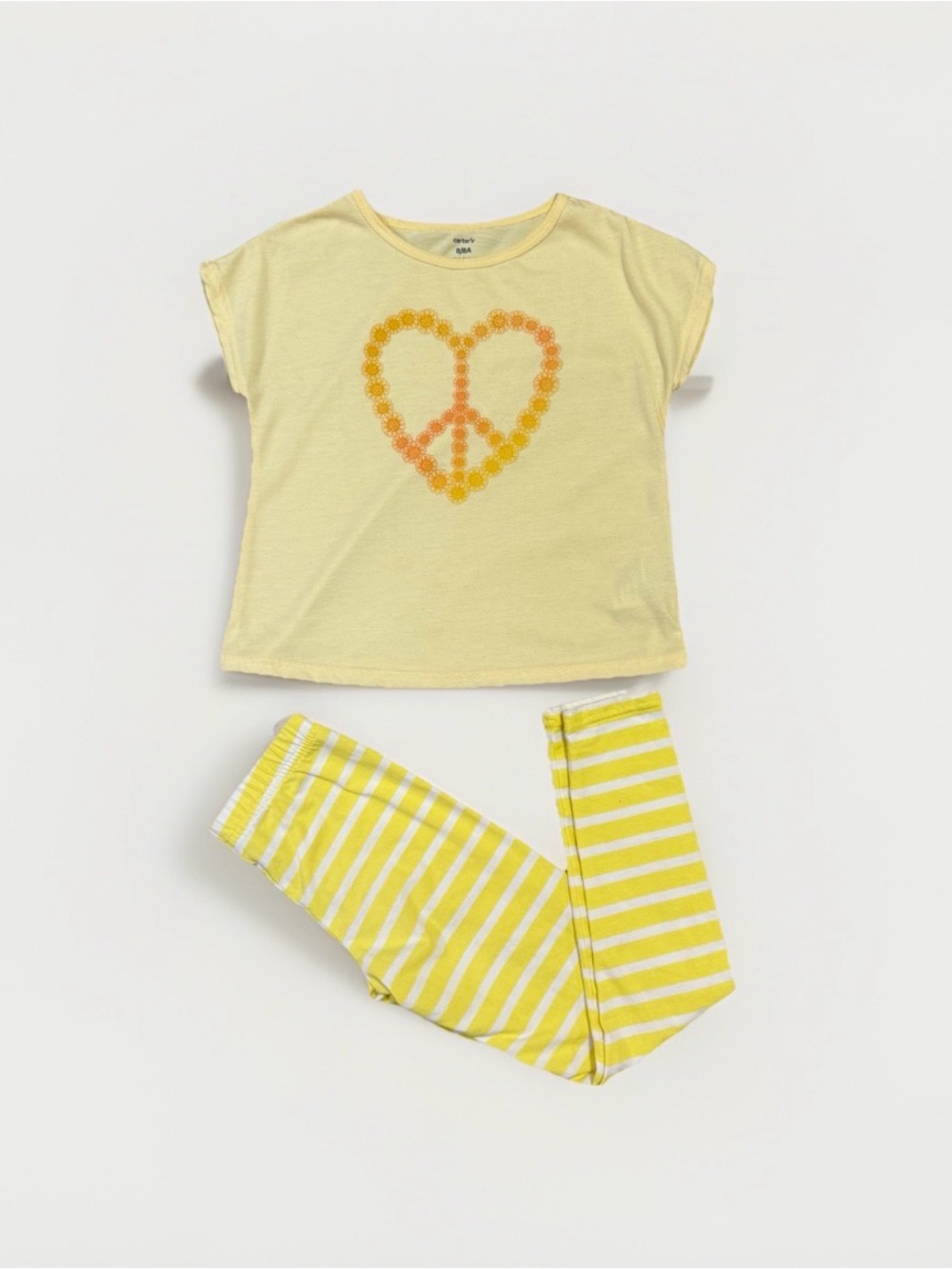 Carter's Girl Sz 8 2pc Set Yellow Short Sleeve Top And Leggings Heart Peace